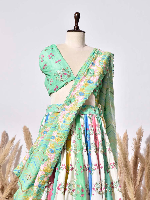 Green Vasansi Silk Lehenga Set