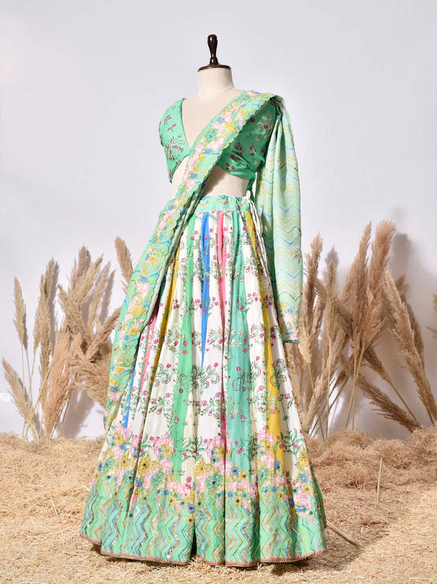 Green Vasansi Silk Lehenga Set