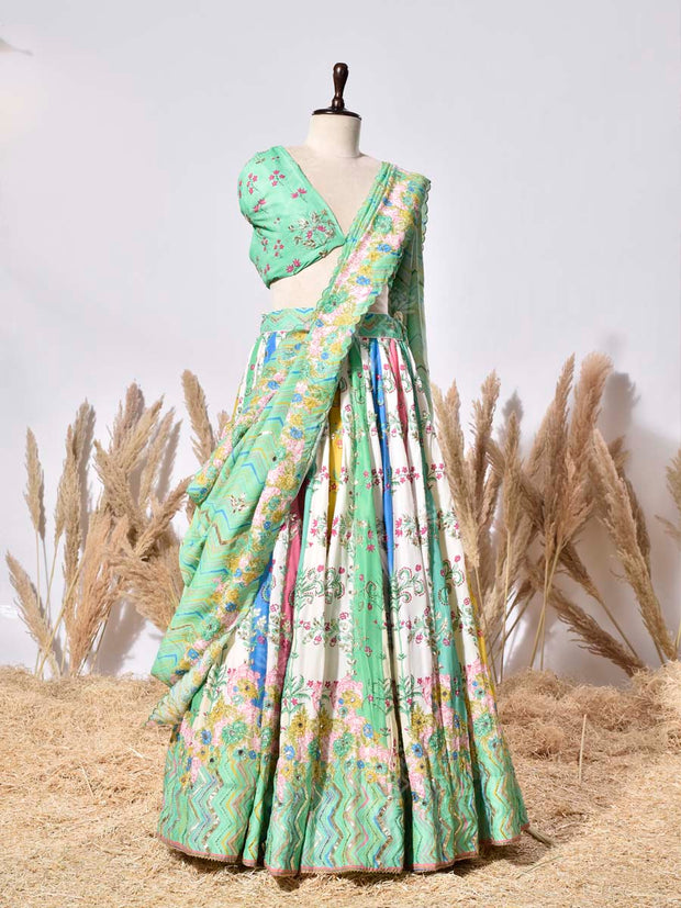 Green Vasansi Silk Lehenga Set