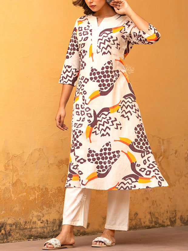 Off White Cotton Kurta Set