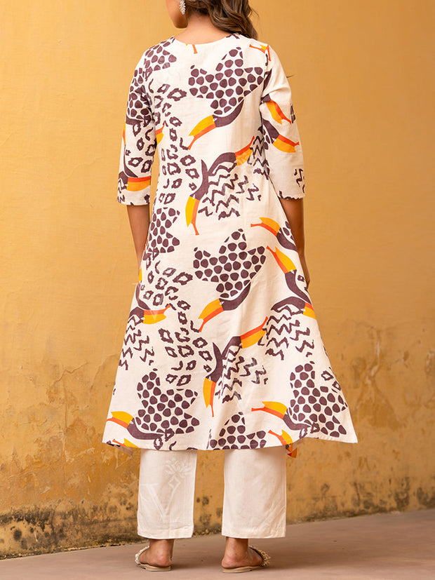 Off White Cotton Kurta Set