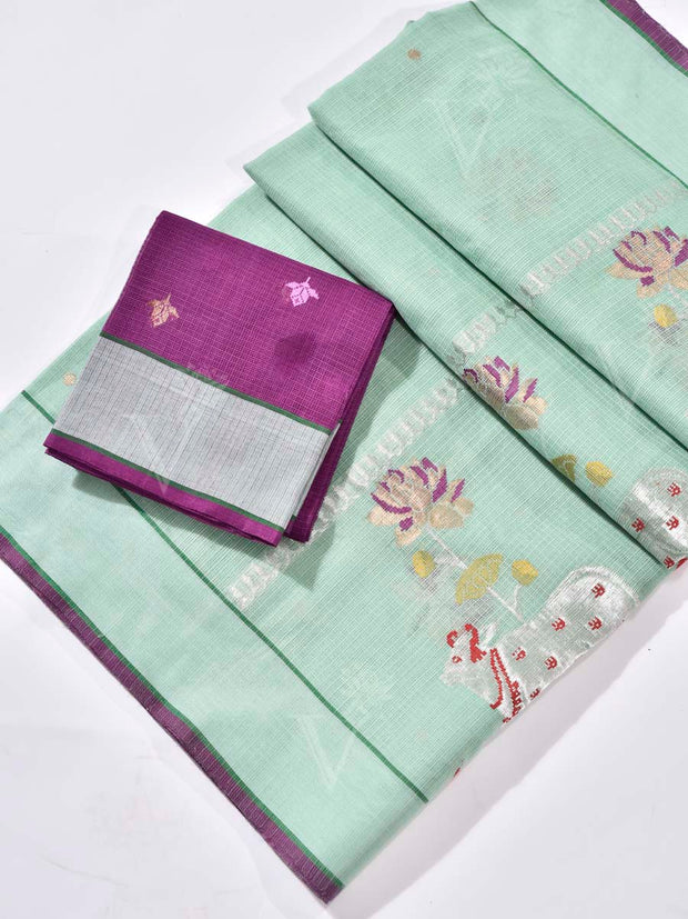 Green Pure Kota Doria Saree