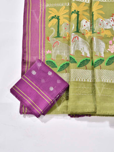 Green Pure Kota Doria Saree