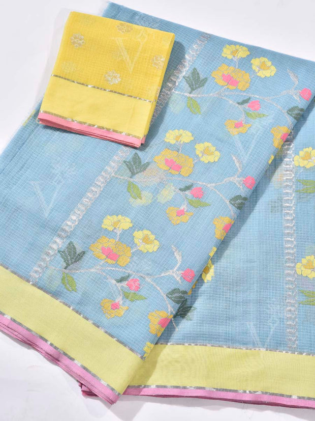 Sky Blue Pure Kota Doria Saree