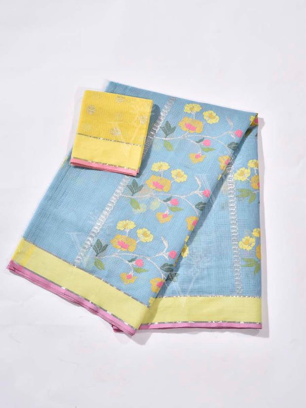 Sky Blue Pure Kota Doria Saree