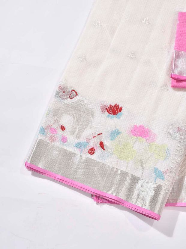 Off White Pure Kota Doria Saree
