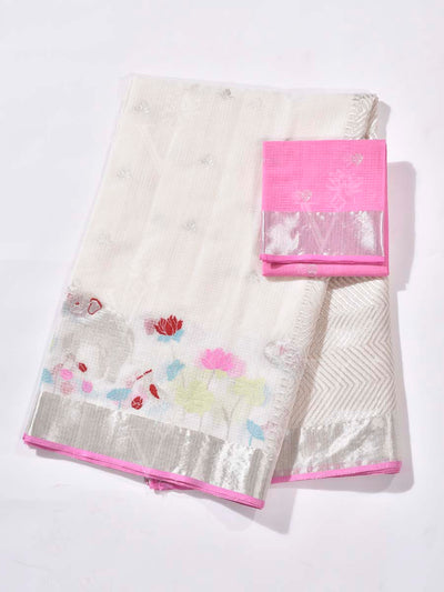 Off White Pure Kota Doria Saree