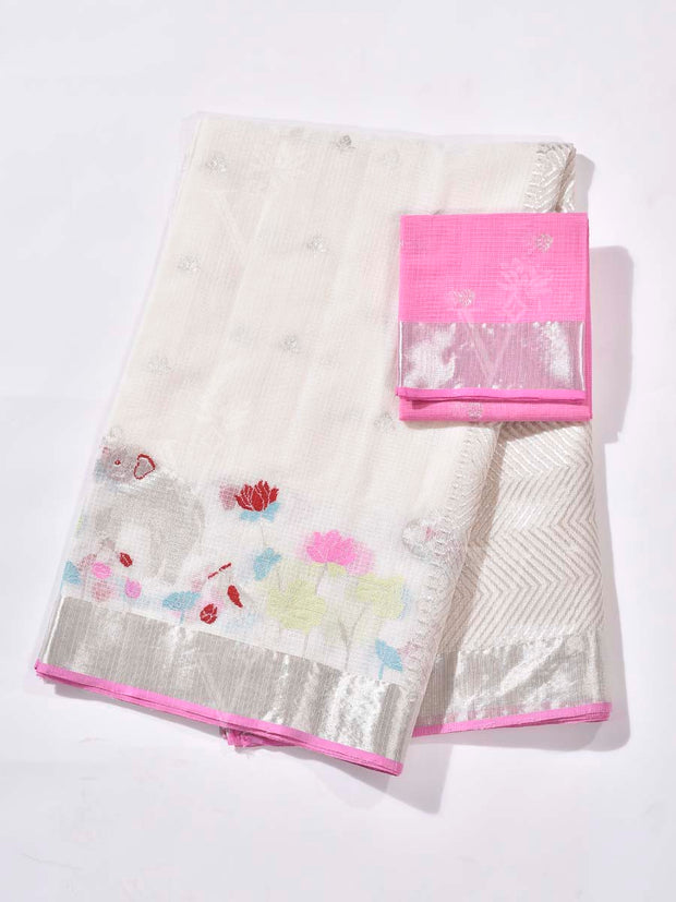 Off White Pure Kota Doria Saree