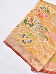 Golden Yellow White Pure Kota Doria Saree