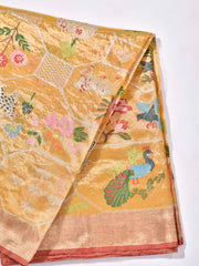 Golden Yellow White Pure Kota Doria Saree