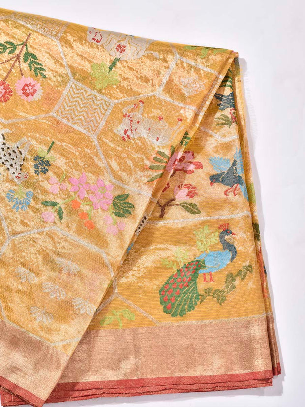 Golden Yellow White Pure Kota Doria Saree