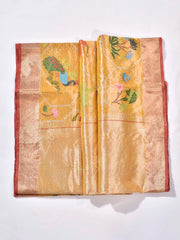 Golden Yellow White Pure Kota Doria Saree