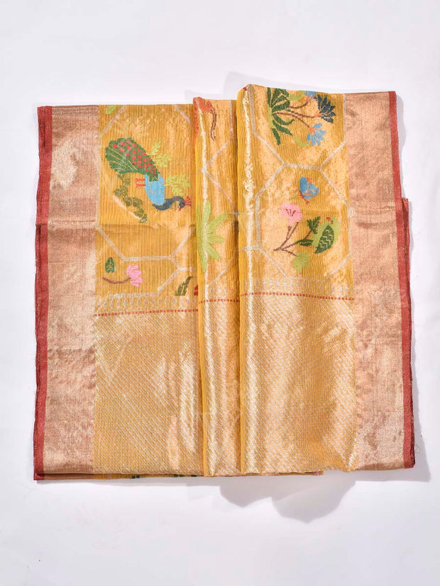 Golden Yellow White Pure Kota Doria Saree