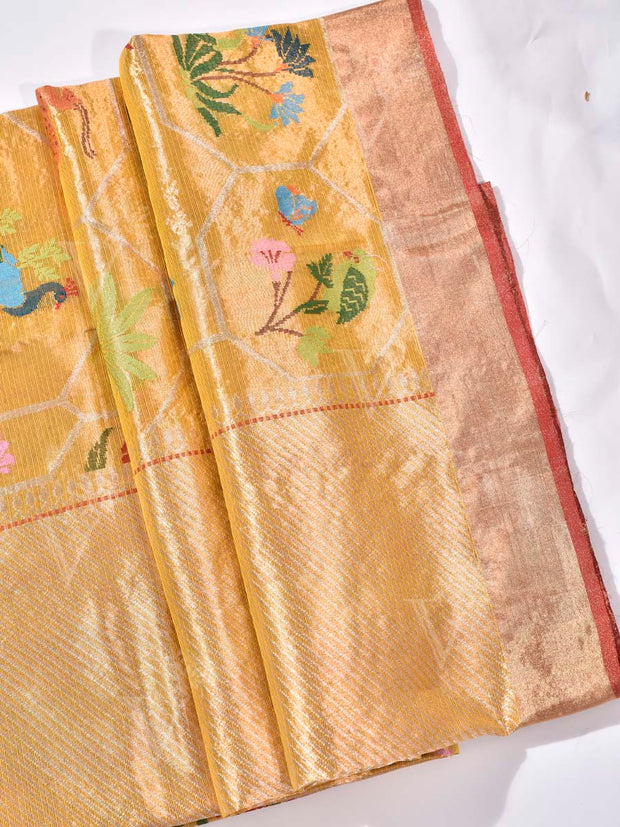 Golden Yellow White Pure Kota Doria Saree