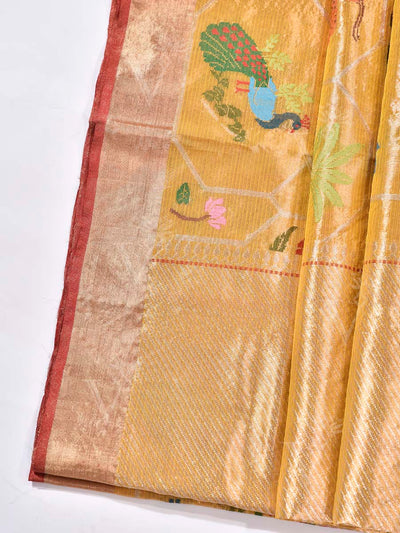 Golden Yellow White Pure Kota Doria Saree
