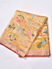 Golden Yellow White Pure Kota Doria Saree