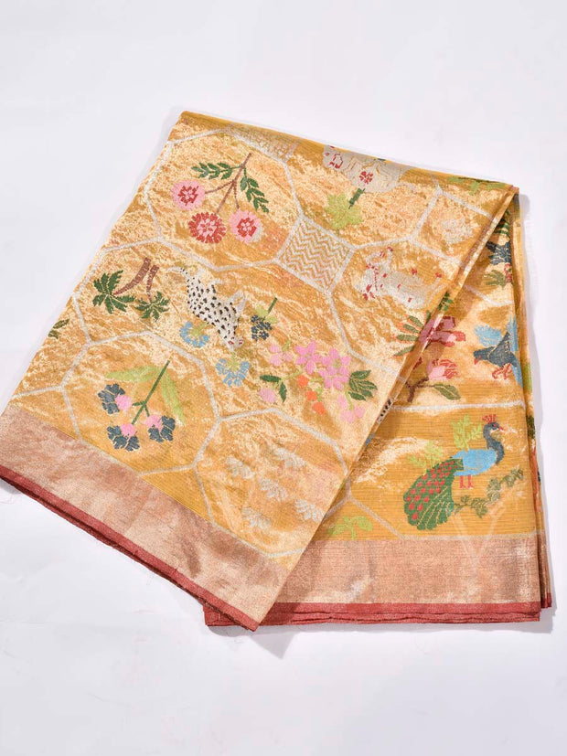 Golden Yellow White Pure Kota Doria Saree