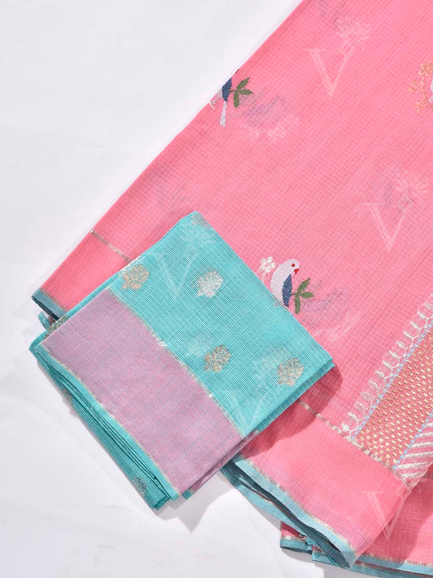 Pink Pure Kota Doria Saree