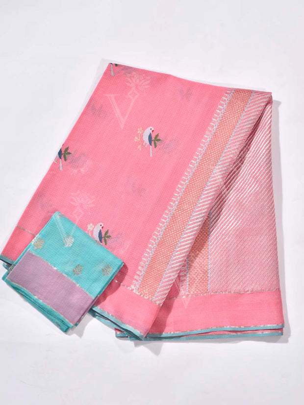 Pink Pure Kota Doria Saree