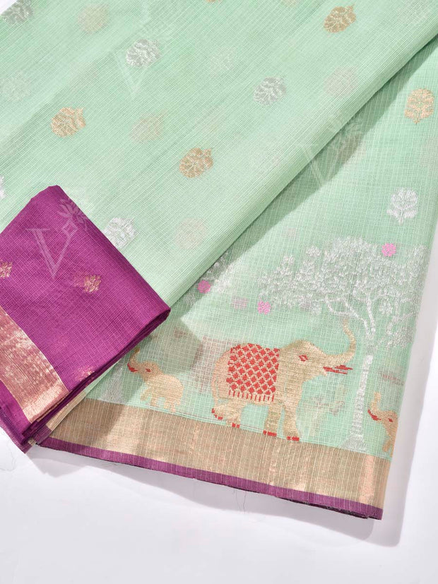 Green Pure Kota Doria Saree