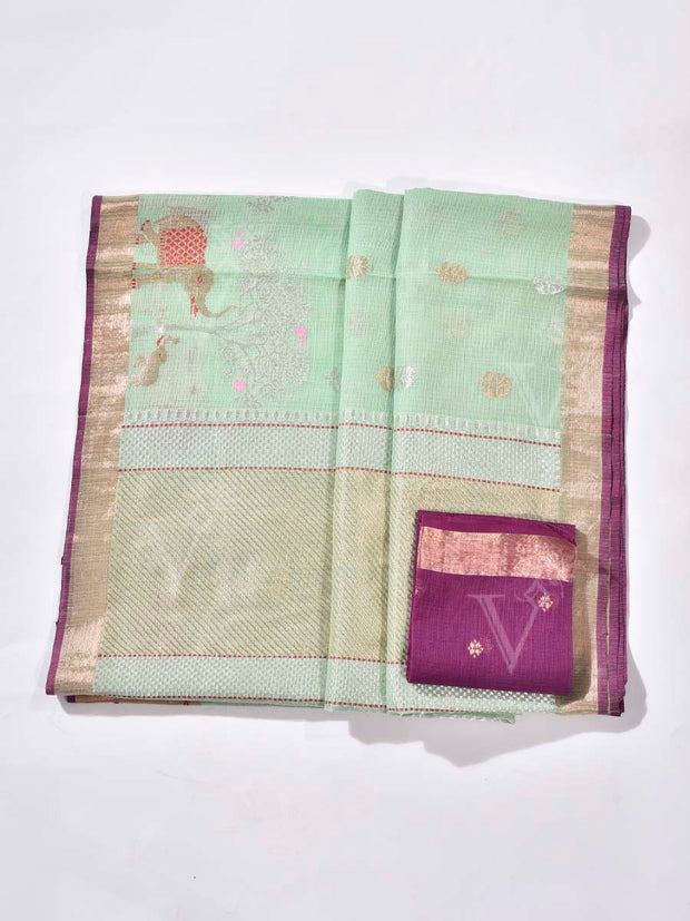 Green Pure Kota Doria Saree