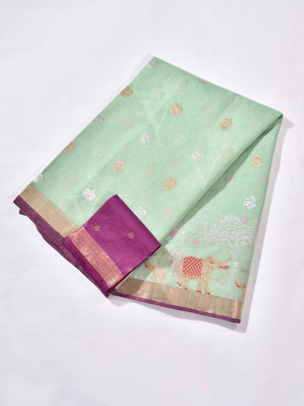 Green Pure Kota Doria Saree