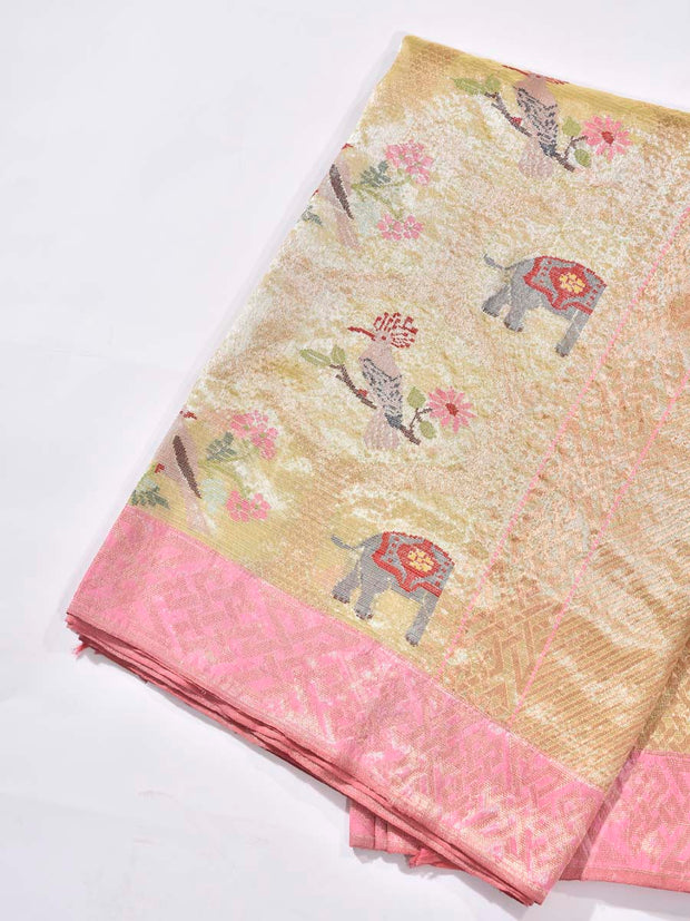 Golden Yellow Pure Kota Doria Saree