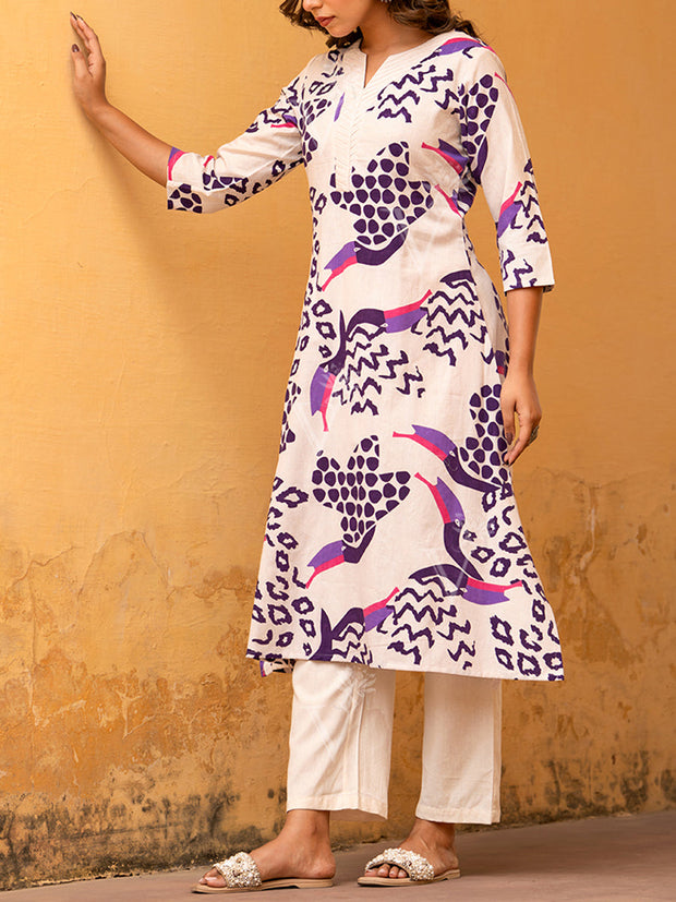 Off White Cotton Kurta Set