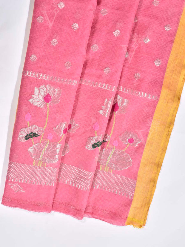 Pink Pure Kota Doria Saree