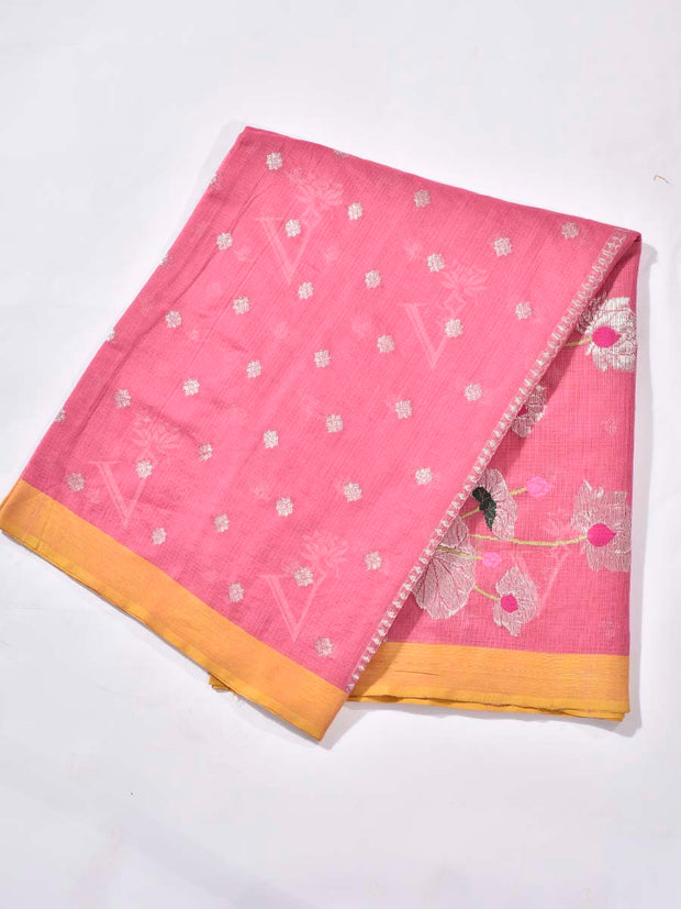 Pink Pure Kota Doria Saree
