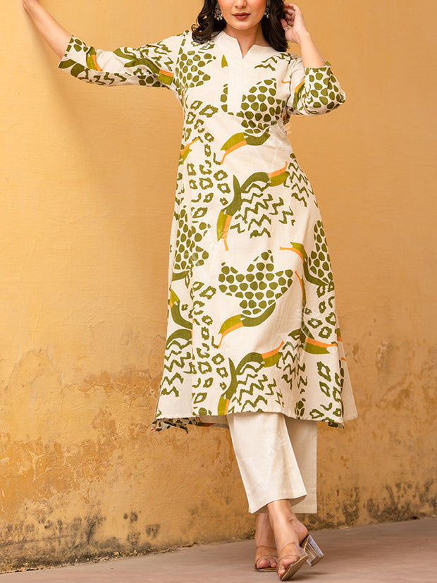 Off White Cotton Kurta Set