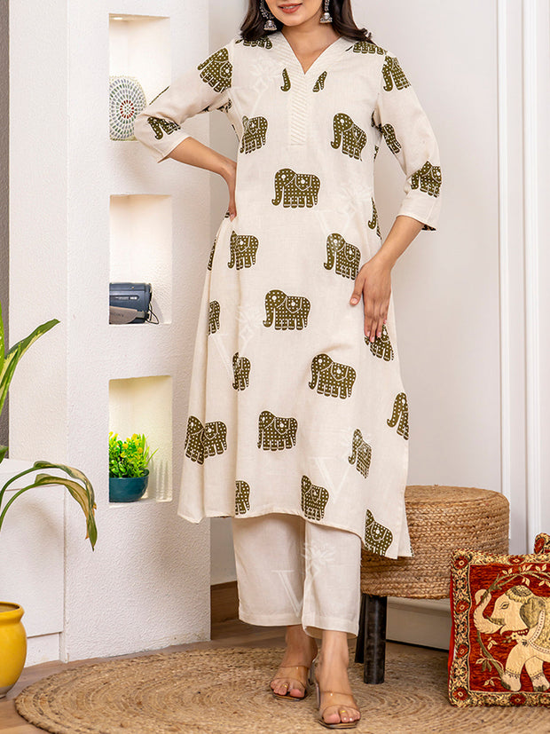 Off White Cotton Kurta Set