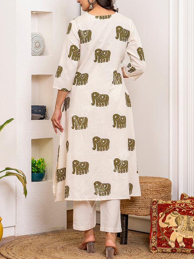 Off White Cotton Kurta Set