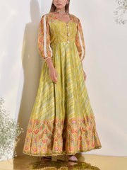 Green Vasansi Silk Printed Anarkali Gown