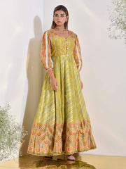 Green Vasansi Silk Printed Anarkali Gown