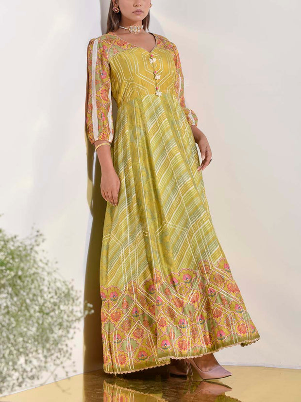 Green Vasansi Silk Printed Anarkali Gown