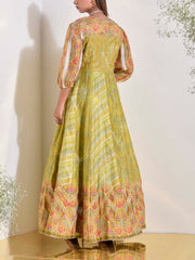 Green Vasansi Silk Printed Anarkali Gown