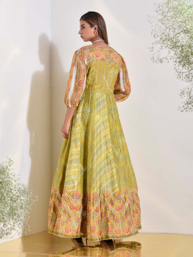 Green Vasansi Silk Printed Anarkali Gown