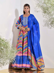 Blue Vasansi Silk Leheriya Printed Anarkali Gown