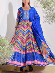 Blue Vasansi Silk Leheriya Printed Anarkali Gown