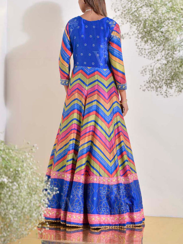 Blue Vasansi Silk Leheriya Printed Anarkali Gown