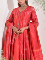 Red Vasansi Silk Printed Anarkali Kurta and Skirt Set