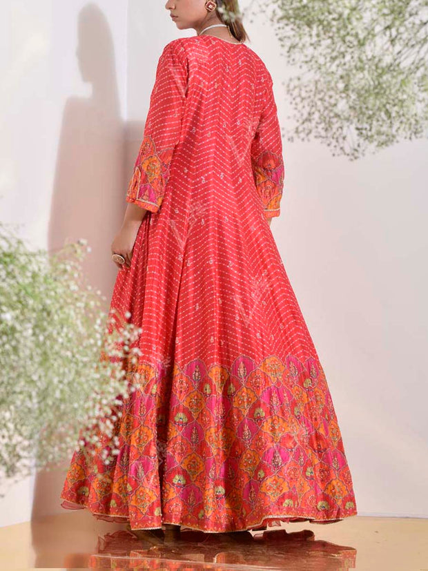 Red Vasansi Silk Printed Anarkali Kurta and Skirt Set