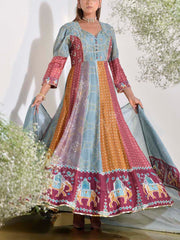 Multi Color Vasansi Silk Bandhani Printed Anarkali Gown