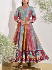 Multi Color Vasansi Silk Bandhani Printed Anarkali Gown