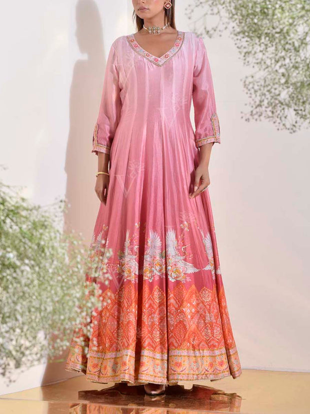 Onion Pink Ombre Vasansi Silk Anarkali Gown