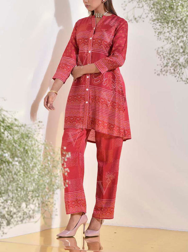 Red Vasansi Silk Bandhani Printed Co-ord Set