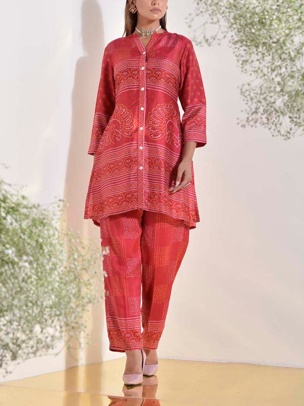 Red Vasansi Silk Bandhani Printed Co-ord Set