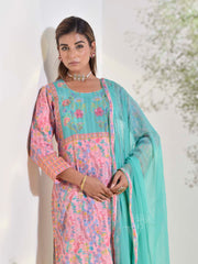 Green and Pink Dobby Cotton Printed Suit Set