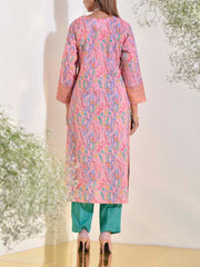 Green and Pink Dobby Cotton Printed Suit Set